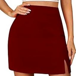 Womens Elasticated Side Slit Skirt for Women and Girls | Mini Skirt | Short Skirt/Girl's/Women's Solid Sidecut Stretchy Pencil Midi Skirt-image-18