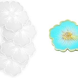 ArtBee 4pcs Coaster Moulds for Resin Casting, 1pc Handle Epoxy Molud for Flower Shape Tray DIY, Home Decoration (4pcs)-1