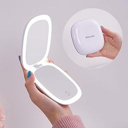 LED Foldable Travel Makeup Mirror - 4x4 inches 3 Colors Light Modes USB Rechargeable Touch Screen, Portable Tabletop Cosmetic Mirror for Travel, Cosmetic, Office (White)-13