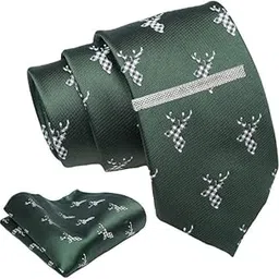 axlon Tie for Men – Micro Silk Neck Ties Set with Cufflinks Flower Pin, Pocket Square & Black Gift Box, Combo Necktie Sets for Office Wear, Formal Suits & Weddings (Green, AXNW23)-picture-6