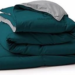 Blanket for Winter Double Size - Microfiber 300 GSM Comforter for Winter Blanket- Soft & Luxury Design Duvet/Blanket Double Bed (90"X100") - Teal/Silver Grey Color-picture-11