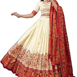 Women's Navratri Trending Designeer Tussar Silk Lehenga Choli Set Print with Foil Work With Unstitched Blouse Patola Print Adorned with Foil Work For Wedding-image-10