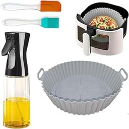 NEKIFACE 1 Pcs Round Reusable Non-Stick air Fryer Accessories Silicone Coating Pot Basket for Microwave Oven oil sprayer bottle and Oil brush And Spatula Set, 200 Millilitre, Multicolor-image-44