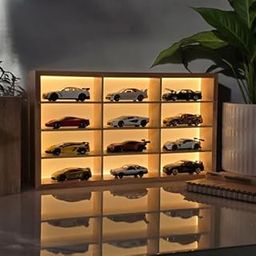 Exclusive Drop Wooden LED Hot Wheels Organizer Diecast Toy Car Stand, Lighting Display Rack for Kids Toys, Living Room, Balcony, Office Decor – Yellow.-30