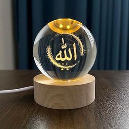 LED Crystal Ball Islamic Calligraphy Night Light, Wooden Base, Arabic Art Decor (6 CM) (D 1)-picture-32