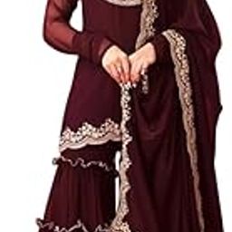 Women's Women's Faux Georgette Embroidered Kurti with Plazzo and Dupatta Set-image-63