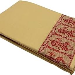 Anka's Handmade Bharatanatyam & Kuchipudi Dance Practice Cotton Saree (Cream With Red Colour Doll Border)-image-28