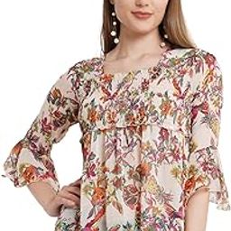 Printed Chiffon Peplum Tops for Women || 3/4th Sleeves Square Neck Women Tops for Summer || Stylish Western Smocking Women Tops-image-63