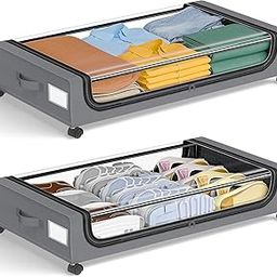 RIMEET Bed Storage with Wheels: Underbed Storage Containers with Lids - Rolling Drawers for Shoes Clothes in Dorm Bedroom - Space-Saving Easy Pull-out 1-Pack-20