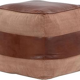 Cobbler Pouf, Leather Ottoman, Small Ottoman, Square Ottoman Foot Rest, Pouf Ottoman, Foot Stool Ottoman, Foot Stool Ottoman for Living Room (Espresso Leather, Tan Canvas)-image-48