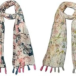 Women's Printed designer Chiffon stoles Multicoloured Pack of 2 (S074)-picture-7