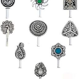 Fancy Oxidised nose pin for women | Clip on | Press On | Without piercing | Silver | Latest nose pin deigns-image-5