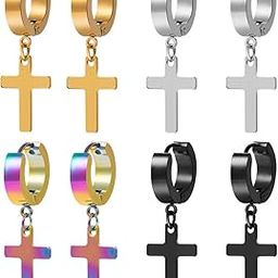 4 pair-8pair Stainless Steel Cross Dangle Hinged Hoop Earrings Piercing For Men Women Jewelry JDXN-image-71