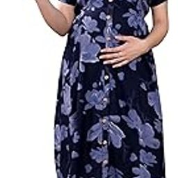 Rayon Floral Maternity | Feeding Short Dress | Pre & Post Pregnancy Floral Printed Maxi | Nighty for Pregnant Woman | Nursing Maxis for Breastfeeding for Mothers with Pockets-image-90
