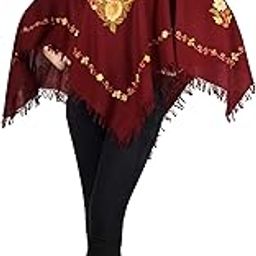 Kashmir Hunar Kashmiri women's woolen Aari embroidered Galla Poncho/Shrug-image-40
