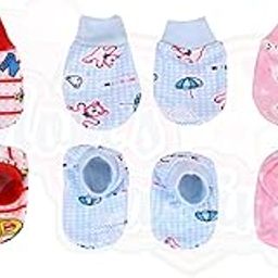 Mom's Darling Cotton Mittens and Booties for New Born Baby (0-6 Months)- Pack of 3 Pairs | Cotton Gloves with Gentle Elastic Wristbands & Booties for Baby 0 to 6 Months| New Born Baby Products-image-11