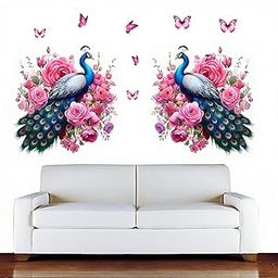 Decorative 2 Peacock with Pink Flower Wall Sticker | Size 16 inch x 32 inch | Home Decor | Self Adhesive (Packed of 1)-image-33