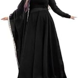 Anarkali Gown & Plazoo with Dupatta Set, Designer Lehenga Choli Set with Silver Border, Long Sleeve Crop Top and Dupatta-picture-0