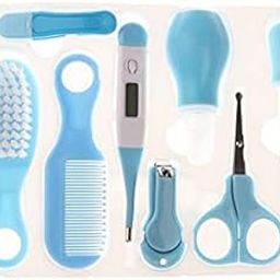 TREXEE 8 Pieces/Set Of Cleaning Tweezers Baby Kids Toddler Infant Scissor Manicure Pedicure Care Kit Healthcare Kits Grooming Care Nail Hair Care Set Nail Clipper (Blue)-image-4