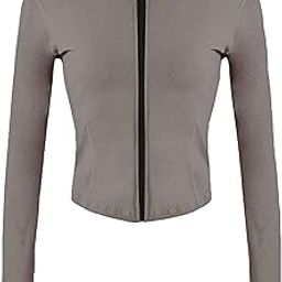 Womens Cropped Slim Athletic Yoga Workout Track Sports Zip Up Jacket with Thumb Holes-image-24