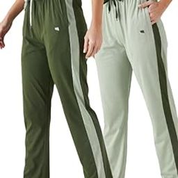 Women's Light Grey and Black Regular Fit Striped with Side Pockets Cotton Track Pants for Summer (2XL)-picture-3
