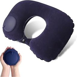 Deep Blue Inflatable Travel Neck Pillow | Neck Pillow for Travelling | 85g Ultra-Light 360° Support | Self-Pump Flocking Air Pillow for Flights/Trains (Compresses to 1/3 Size)-46