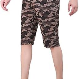 Army Printed Poly Cotton 3/4 Shorts in Capri for Men-image-77