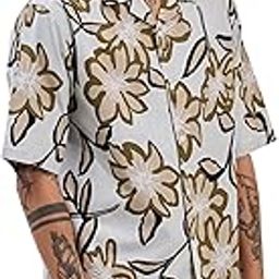 Cuban Collar Off White Floral Box Fit Shirt-image-45