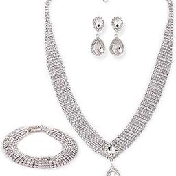 4 Pcs Combo Latest Stylish Design Fancy Crystal Diamond Bracelet Earrings Necklace Jewellery Set for Women (rrsd15797s)-39