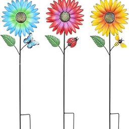 Stargarden Metal Flower Garden Stakes, 3 Pcs Decorative Garden Stakes, Colorful Metal Flowers Garden Decor, Waterproof Lawn Ornaments for Indoor, Outdoor-image-34