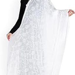 Women's Floral Chiffon Dupatta, 2.25 Mtr, White-53