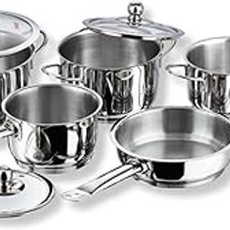 Vinod Stainless Steel Induction Friendly Tuscany Set 5 Pieces - Saucepan (14 cm/1.3 Litre), 3 Cassseroles (14 cm,16 cm & 18 cm/1.3,2 & 2.8 Litre), Frypan (18 cm) & 3 Glass Lids-13