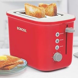 Borosil Krispy Pop-up Toaster, 2-Slice Toaster, 7 Browning Settings, Removable Crumb Tray, 800 W, Red-6