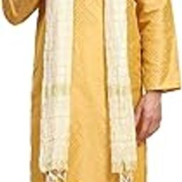 Men's Jacquard Silk Woven Design Kurta Pajama and Scarf Set Ethnic Motifs 3-Piece Festive Dress-image-26