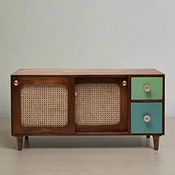 Mid-Century Modern Sideboard Cabinet with Cane Panel Doors and 2 Drawers, Solid Wood Storage Console in Walnut Finish Dining Room or Living Room-image-71