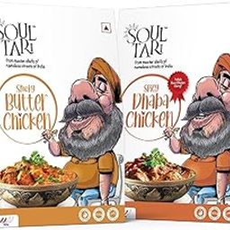 SoulTari Combo of Ready to eat Spicy Dhaba Chicken And Smoky Butter Chicken 600g | Succulent chunks of boneless chicken | In a Smoky Tomato Gravy and Spicy Fragrant Gravy | Just Heat and Eat | Pack of 2-image-71