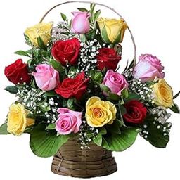 Floral Fantasy® Valentines Day Gift | Fresh Flower Basket arrangement Of 15 Mix Roses-image-56