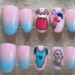 Baby shower Press-On Nails, Pink and Blue Ombre Design, Dress Pattern, 12 Pieces for goad bharai occasion specially handcrafted by Ziu Nails-picture-53
