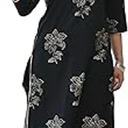 Women's Gold Printed Rayon Black Kurta Set with Ethnic Palazzo Pants-picture-53