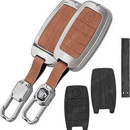 SHOPOFLUX Metal Key Cover Compatible with Kia Seltos | Sonet | Carens 4 Button Smart Key (Black Brown Leather)-image-22
