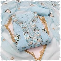 Women's Georgette Embroidery Work Unstitched Dress Material-image-13
