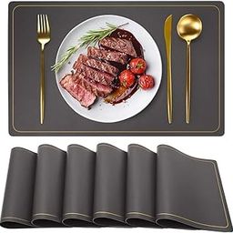 Maharsh Leather Placemats for Dining Table, Waterproof Heat Resistant Easy to Clean Non-Slip Wipeable PU Leather Place Mats Indoor, Washable Kitchen Table Mats (Gray, 6)-image-54