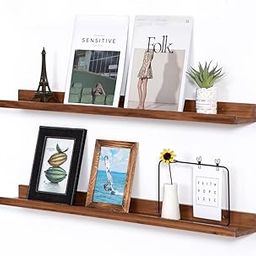Jdav Rustic Wooden Picture Ledge Shelf, Wall Mounted Display Rack, Set of 2, Brown-image-34
