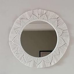 Lachicraft | Macrame Round Mirror for Bedroom Decor Handmade Boho Wall Hanging Aaina for Make Up Dressing and Living Room Party Home Decoration, 17 X 17 Inches, 1 Piece,Style-26-A-image-95