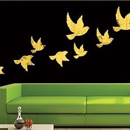 Wall1ders 8 Flock Birds Acrylic 3D Mirror Stickers for Wall Large Size (Golden)-picture-11