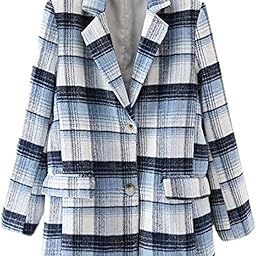Women's Polyester Relaxed Fit Casual Plaid Notched Work Wear Blazer (Blue,S)-image-55