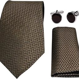 Brown Self Italian Silk Tie, Pocket Square & Matching Cufflink Gift Set for Men – 2.75" Slim Necktie, 10x10 Handkerchief, Brass Cufflinks – Elegant Formal Accessories in Wooden Gift Box-image-60