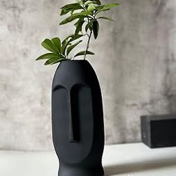 Craftribal Black Ceramic Abstract Face Vase | Ceramic Flower Vase | Matte(Rough) Finish, 10 Inches (Black)-image-21