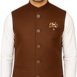 MEN 'S NEHRU MODHI JACKET (WAISTCOAT) - ALONG WITH INNER POCKET PREMIUM FABRIC WITH WOOL BLEND LINING STYLISH SLEEVELESS REGULAR FIT WAISTCOAT FOR FESTIVELS- FORMAL AND CASUAL (BROWN- 46)-picture-10
