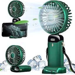 HASTHIP® Portable Fan with USB Charging, Hand & Desk Fan, 5 Speeds Fan with Lanyard, Fragrance Sheet and Base, Built-in 3000mAh Battery, Foldable 90°, LED Battery Level Display (Green)-picture-10